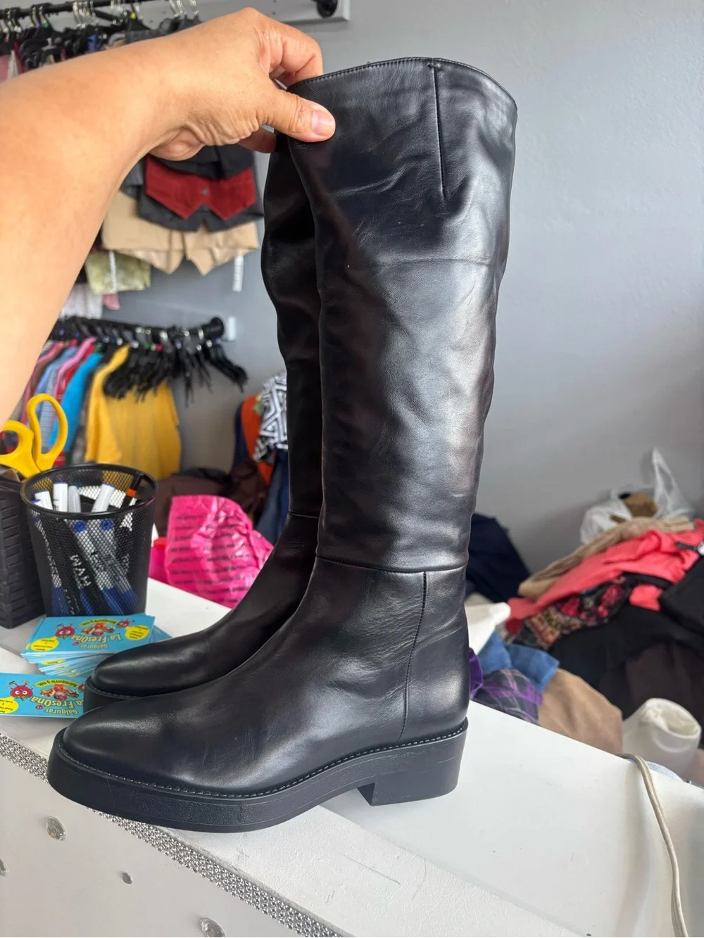 Zara Black Over-the-Knee Leather Boots